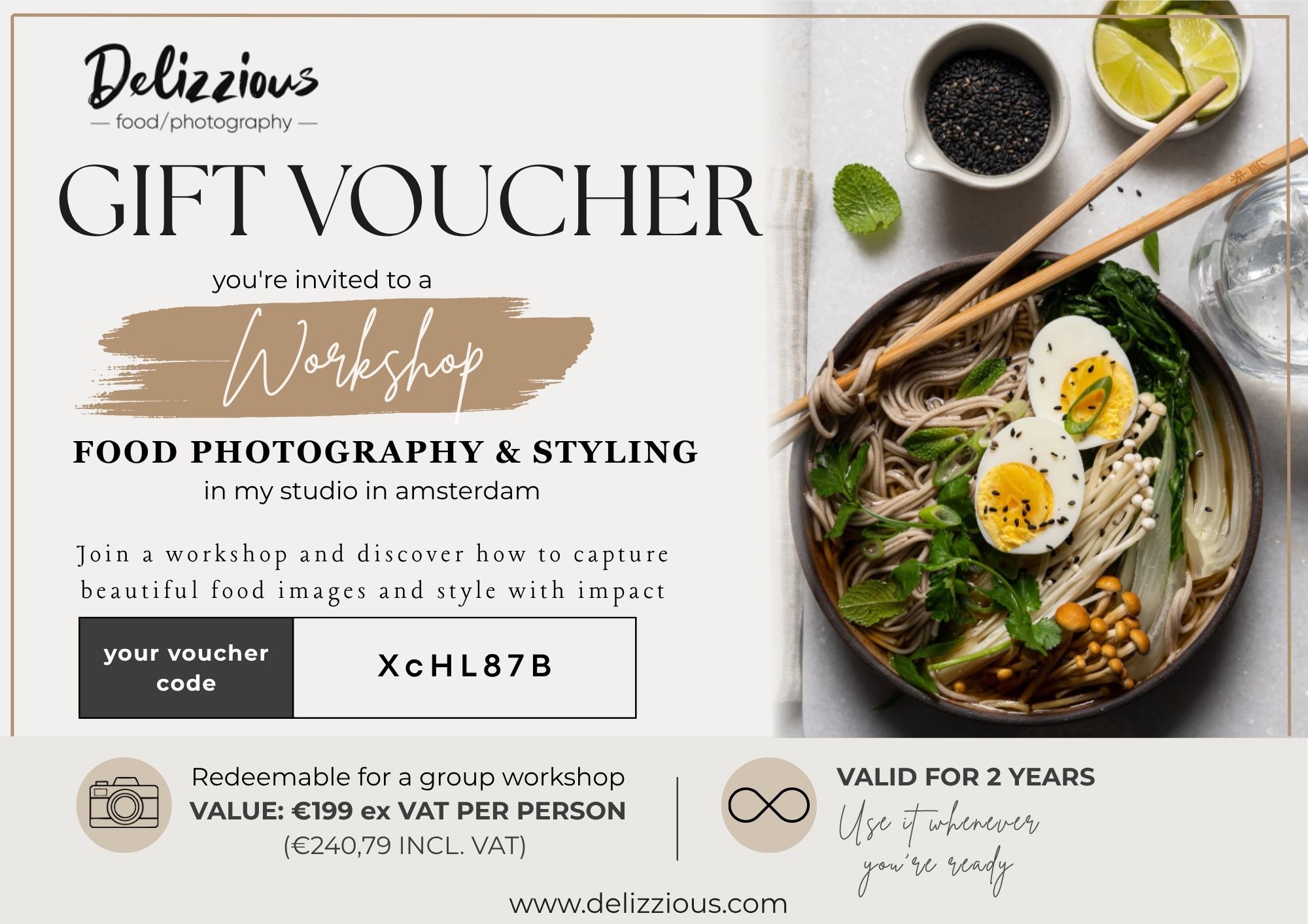 Gift Voucher voor een kleinschalige groepsworkshop Food Fotografie & Styling in Amsterdam