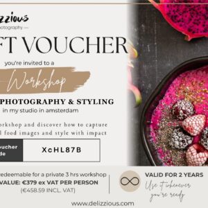 Gift Voucher voor een privé Food Fotografie & Styling Workshop van 3 uur in Amsterdam bij Delizzious