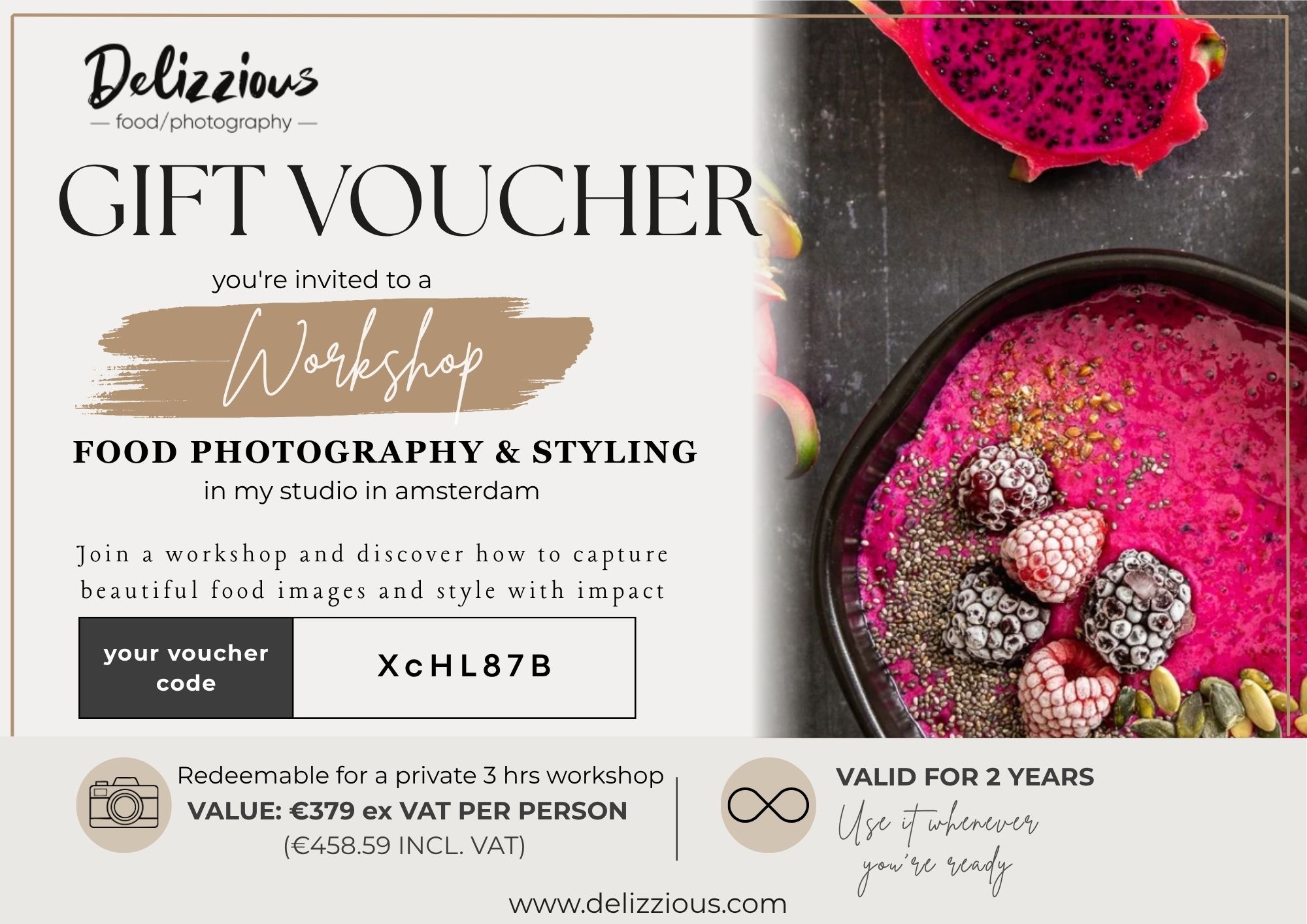 Gift Voucher voor een privé Food Fotografie & Styling Workshop van 3 uur in Amsterdam bij Delizzious