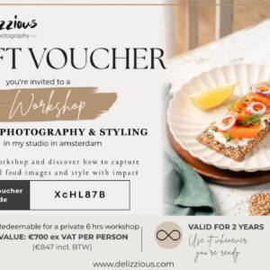 Gift Voucher voor een uitgebreide privé Food Fotografie & Styling Workshop van 6 uur in Amsterdam