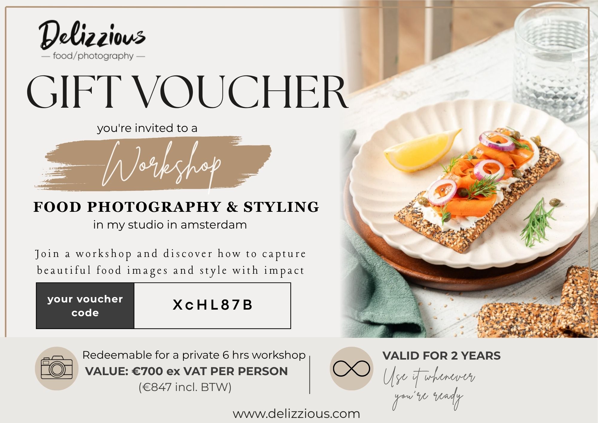 Gift Voucher voor een uitgebreide privé Food Fotografie & Styling Workshop van 6 uur in Amsterdam