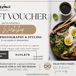 Gift Voucher voor een Groeps workshop Food Fotografie & Styling van 4 uur in Amsterdam bij Delizzious