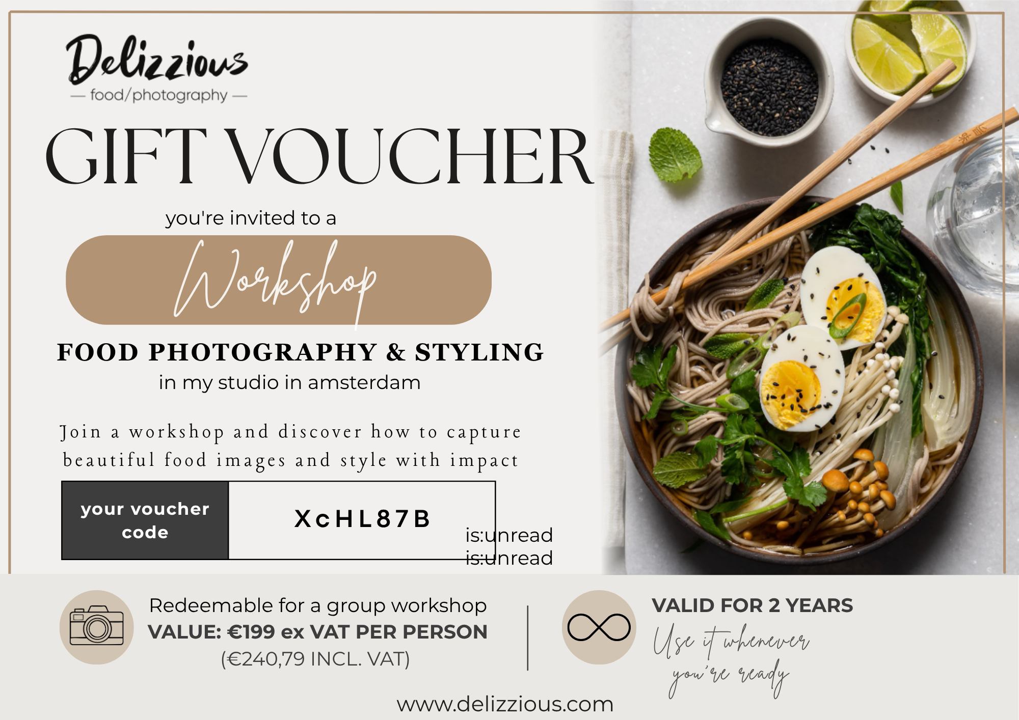 Gift Voucher voor een Groeps workshop Food Fotografie & Styling van 4 uur in Amsterdam bij Delizzious