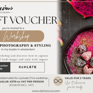 Gift Voucher voor een privé Food Fotografie & Styling Workshop van 3 uur in Amsterdam bij Delizzious