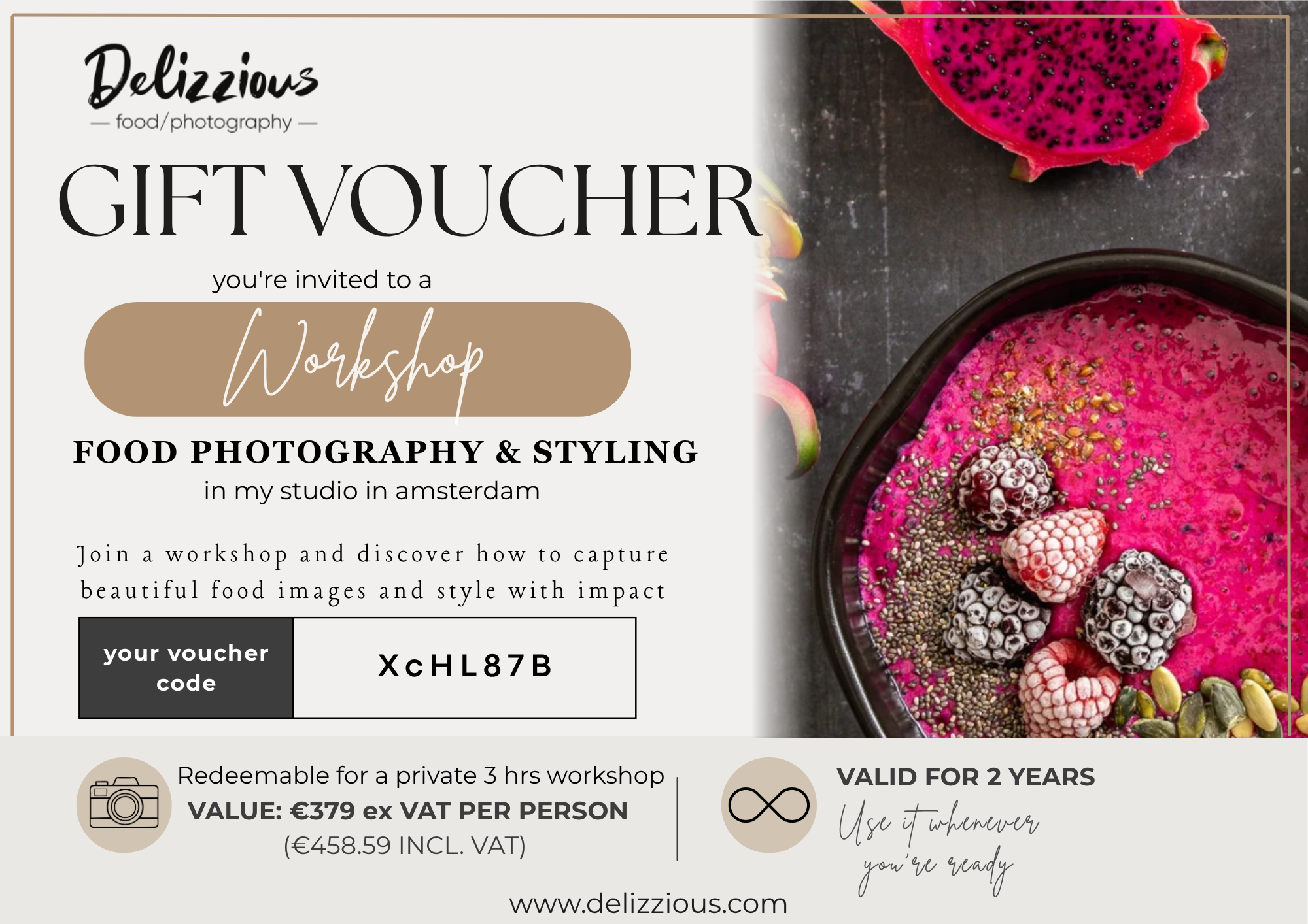 Gift Voucher voor een privé Food Fotografie & Styling Workshop van 3 uur in Amsterdam bij Delizzious