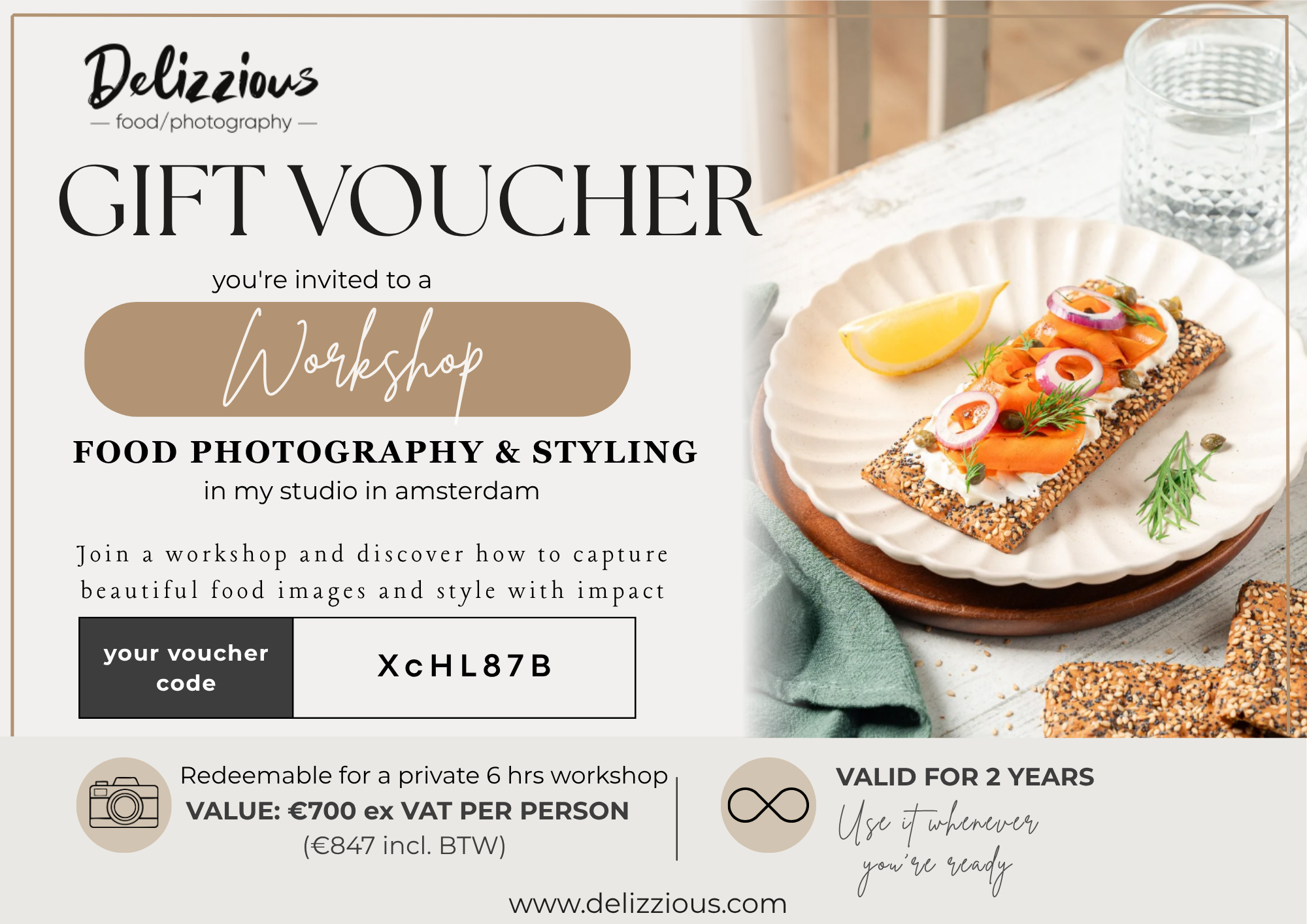Gift Voucher voor een uitgebreide privé Food Fotografie & Styling Workshop van 6 uur in Amsterdam